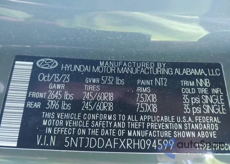 2024 Hyundai Santa Cruz Xrt from USA, damaged, VIN 5NTJDDAFXRH094599